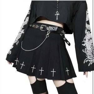Pleated Black Gothic Cross Mini-Skirt